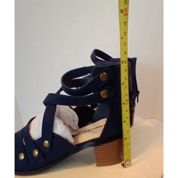 MONROE & MAIN Blue Peep Toe Block Heel Ankle Sandal Women's Size 7M - Picture 7 of 11